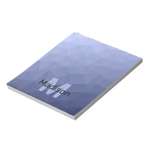 Bloc De Notas Patrón de malla geométrica azul gris Monograma