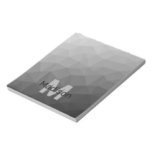 Bloc De Notas Patrón de malla geométrica de luz gris Monograma
