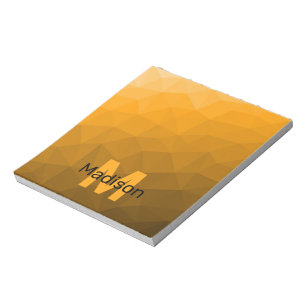 Bloc De Notas Patrón de malla geométrica ombre naranja Monograma