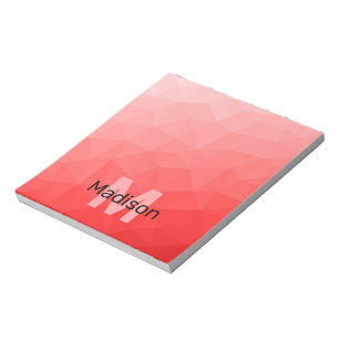 Bloc De Notas Patrón de malla geométrica oscura roja Monograma