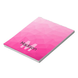 Bloc De Notas Patrón de malla geométrica rosa caliente Monograma