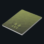 Bloc De Notas Patrón de malla geométrica verde del ejército Mono<br><div class="desc">Monograma Personalice el papel de oficina de la escuela de bloc de notas con el nombre y la inicial de su personalizado. Malla geométrica triangular con gradiente oscuro verde del ejército claro.</div>