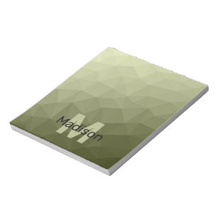 Bloc De Notas Patrón de malla geométrica verde ejército Monogram
