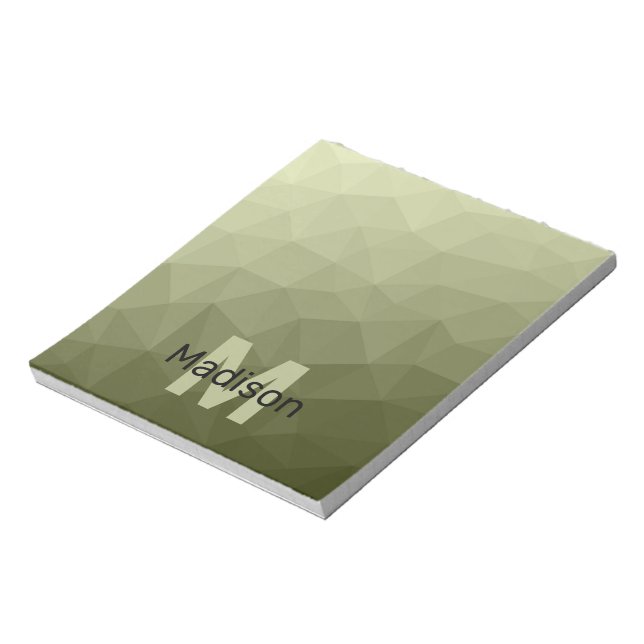 Bloc De Notas Patrón de malla geométrica verde ejército Monogram (Lado Izquierdo)