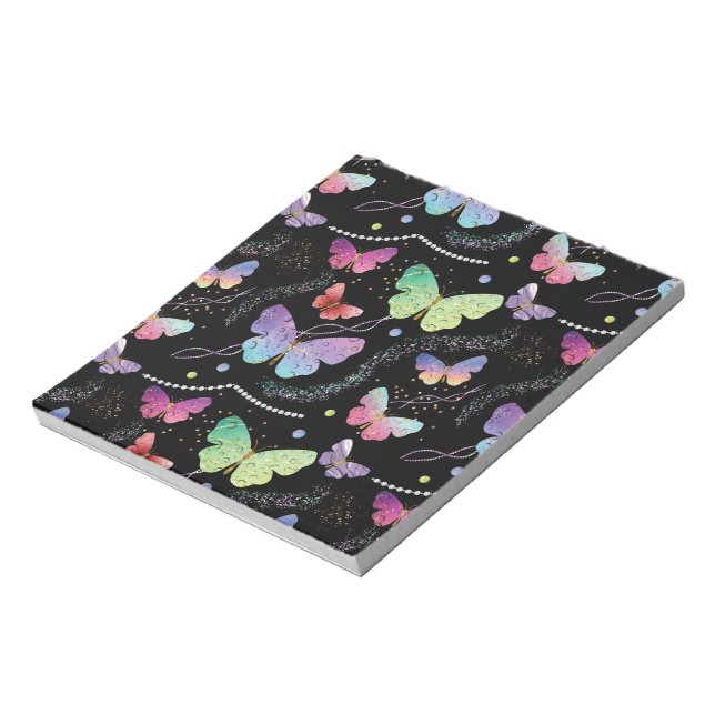 Bloc De Notas Patrón de mariposas de Moda púrpura azul (Lado Izquierdo)