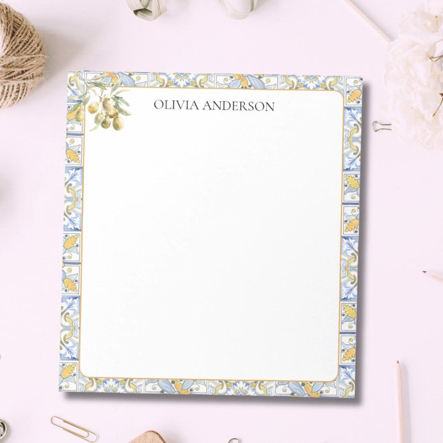 Bloc De Notas Patrón de mosaico azul amarillo mediterráneo (In situ)