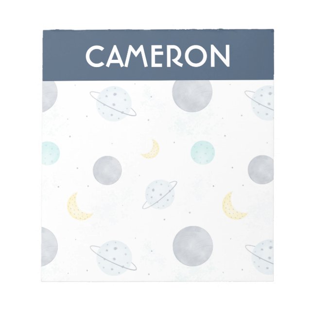 Bloc De Notas Patrón de plano de espacio azul acuarela (Frente)