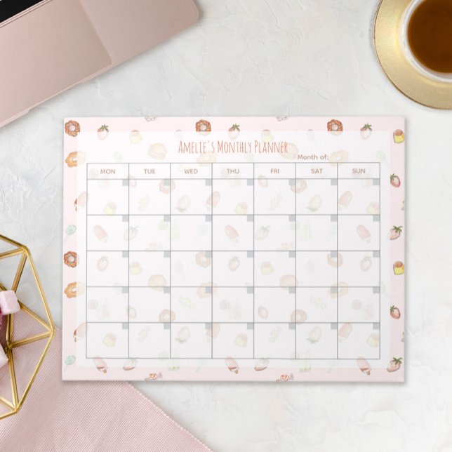 Bloc De Notas Patrón de postres finos rosados Mensuales Nombre d (Subido por el creador)