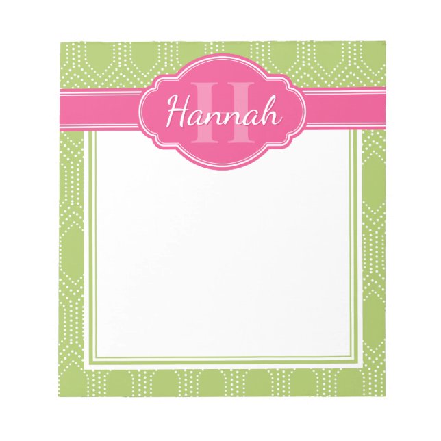 Bloc De Notas Patrón de puntos de diamante blanco verde Monogram (Frente)
