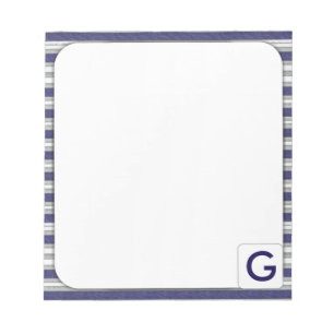 Bloc De Notas Patrón de rayas azules, grises y blancas Monogram