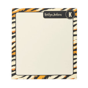 Bloc De Notas Patrón de rayas de tigre naranja negro Monograma