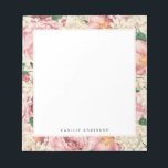 Bloc De Notas Patrón de Rosas de jardín rosado de época personal<br><div class="desc">Personalizable de bolígrafo floral. Presenta un patrón acuático de rosas de jardín rosados e hidrangeas de marfil. Personalízalo añadiendo nombres y otros detalles. Este bloc de notas con motivos florales es perfecto como regalo.</div>