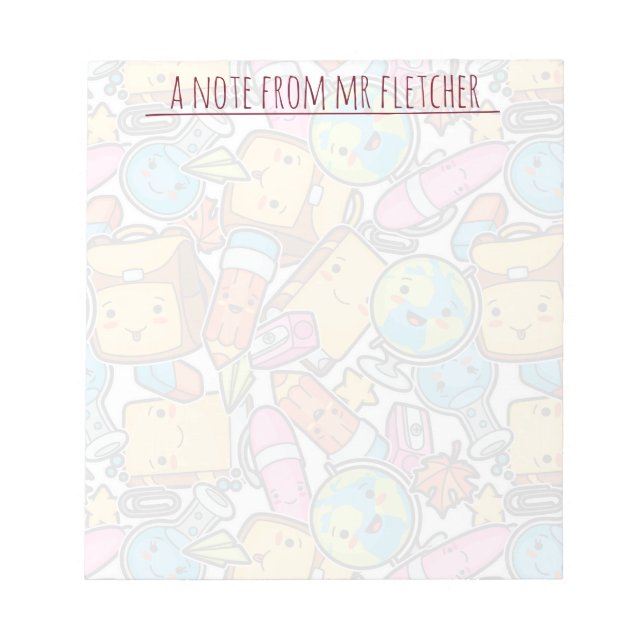 Bloc De Notas Patrón de suministros escolares personalizados (Frente)