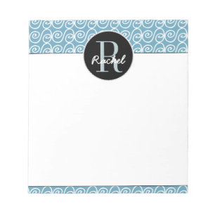 Bloc De Notas Patrón dibujado a mano en Verde azulado, monogram