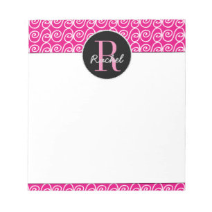 Bloc De Notas Patrón dibujado a mano sobre rosa, monogramado