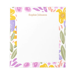 Bloc De Notas Patrón Floral Acuarela Bonito Personalizado