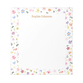 Bloc De Notas Patrón Floral Acuarela Bonito Personalizado