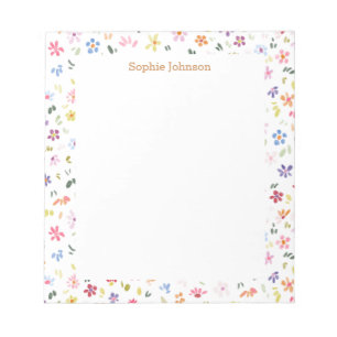 Bloc De Notas Patrón Floral Acuarela Bonito Personalizado