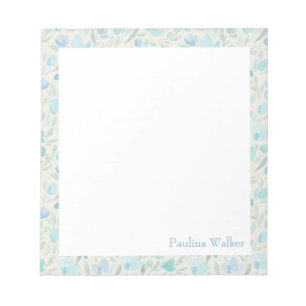 Bloc De Notas Patrón floral acuarela de bonito en nombre azul