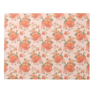 Bloc De Notas patrón floral de boda de primavera rosa naranja