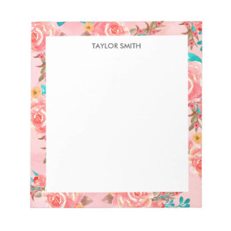 Bloc De Notas Patrón floral de color rosa giratorio personalizad