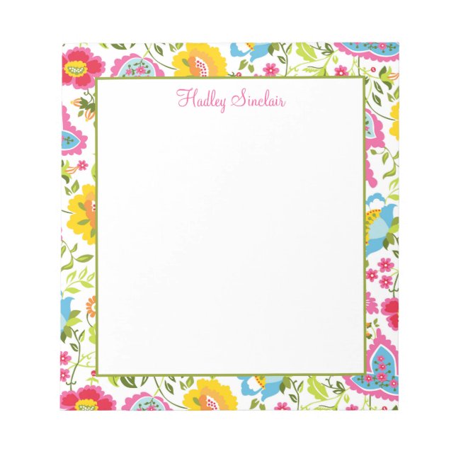 Bloc De Notas Patrón floral de colores vivos (Frente)