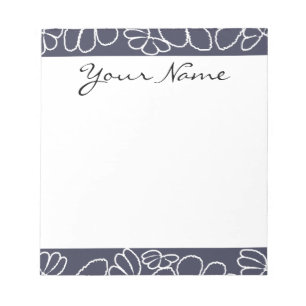 Bloc De Notas Patrón floral de Ikat azul marino monograma