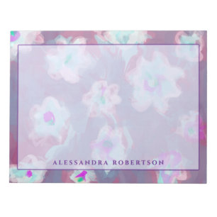 Bloc De Notas Patrón Floral Personalizado Acuarela Púrpura Rosa 