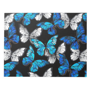 Bloc De Notas Patrón oscuro sin foco con mariposas azules morfo