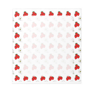 Bloc De Notas Patrón Retro de Fresa Roja y Flor
