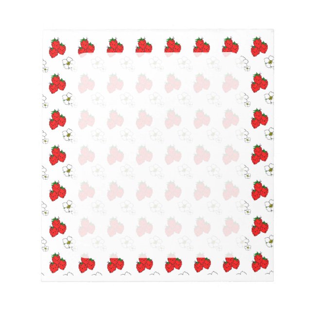 Bloc De Notas Patrón Retro de Fresa Roja y Flor (Frente)