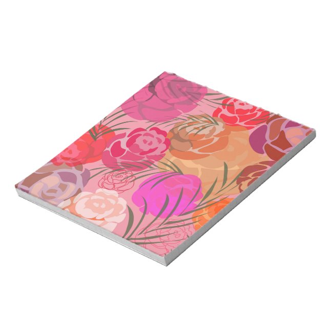 Bloc De Notas Patrón rosa con flores y plantas (Lado Izquierdo)