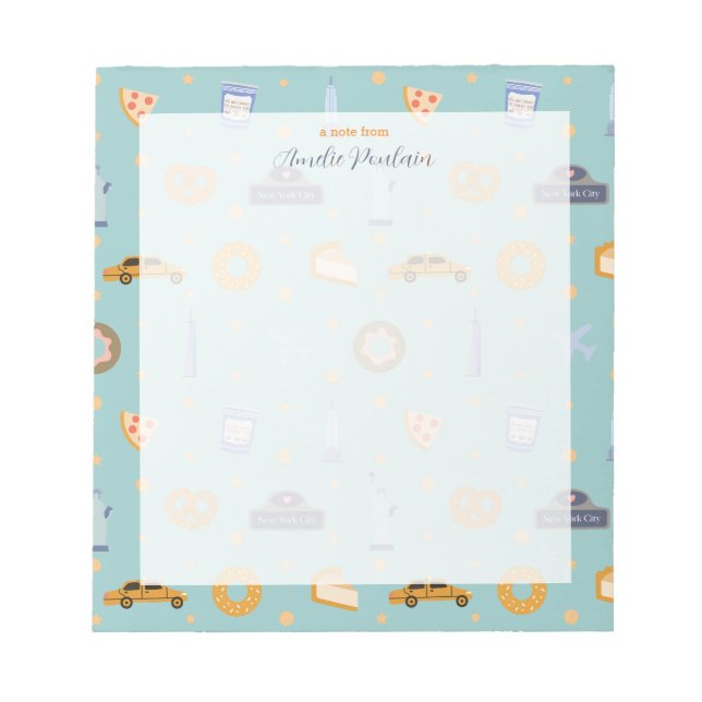 Bloc De Notas Patrón urbano de NYC Nombre verde turquesa (Frente)