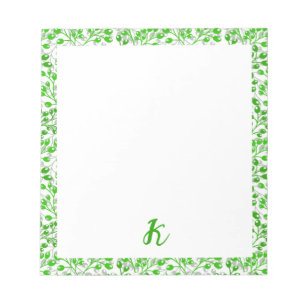 Bloc De Notas Patrón verde flojo Moderno Elegante Monogramado