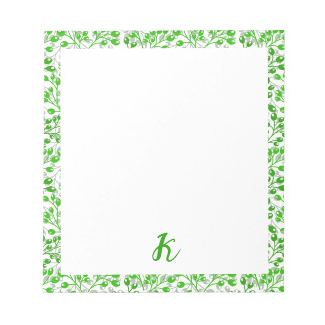 Bloc De Notas Patrón verde flojo Moderno Elegante Monogramado (Frente)