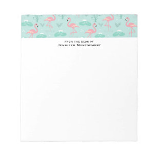 Bloc De Notas Patrón verde Pastel Rosa Flamingos