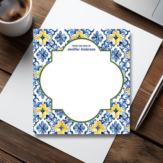 Bloc De Notas Patrón Zellij marroquí azul y amarillo (Moroccan Zellij Pattern Blue & Yellow Notepad)
