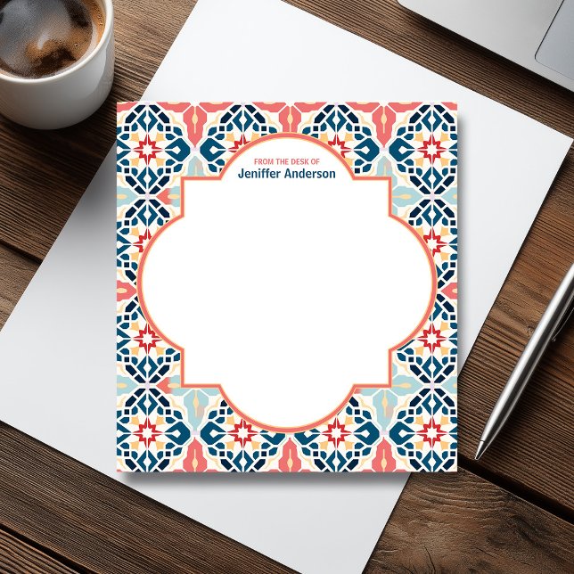 Bloc De Notas Patrón Zellij marroquí azul y rosa (Moroccan Zellij Pattern Blue & Pink Notepad)