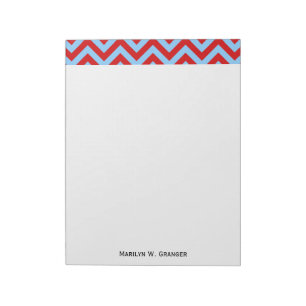 Bloc De Notas Patrón ZigZag de Chevron grande, rojo y azul cielo