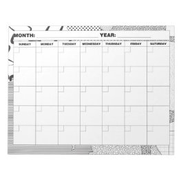 Bloc De Notas Patrones Galore Calendario en blanco y negro