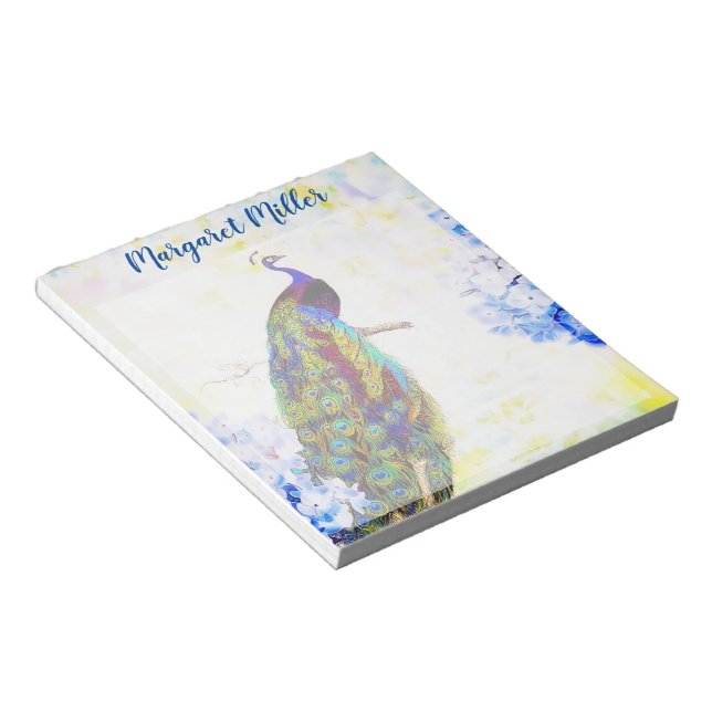 Bloc De Notas Pavo real e hydrangea personalizados (Lado Derecho)
