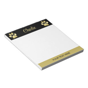 Bloc De Notas Paw dorada de perro brillante sobre fondo negro