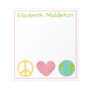 Bloc De Notas Paz Amor y Planeta Tierra Personalizado