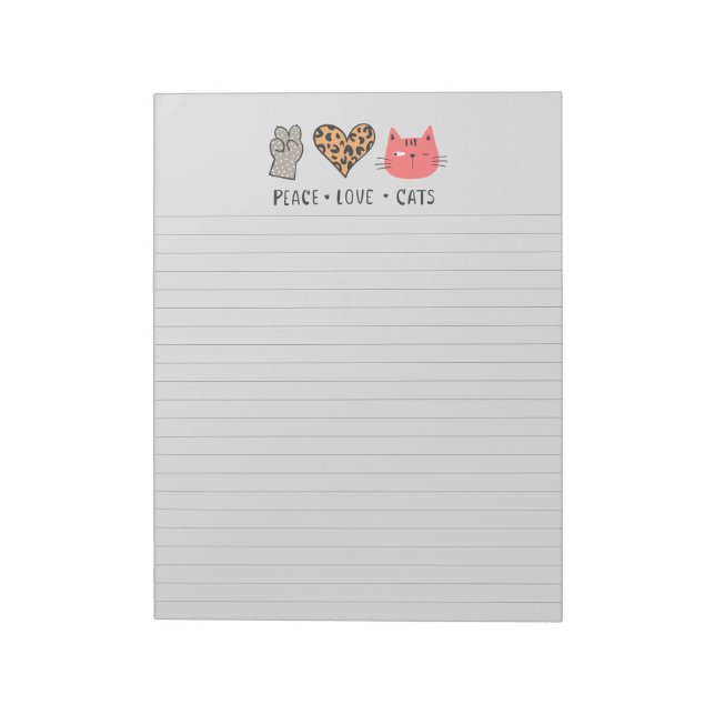 Bloc De Notas Peace Love Cats Lined Notepad (Lado Izquierdo)
