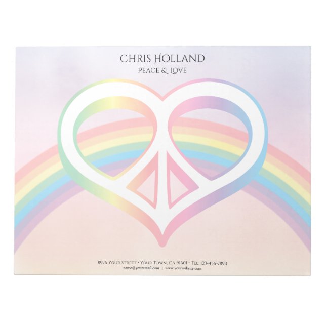 Bloc de notas Peace & Love Rainbow de 11" x 8,5" (Frente)