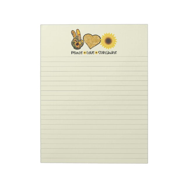 Bloc De Notas Peace Love Sunflowers Lined Notepad (Lado Izquierdo)