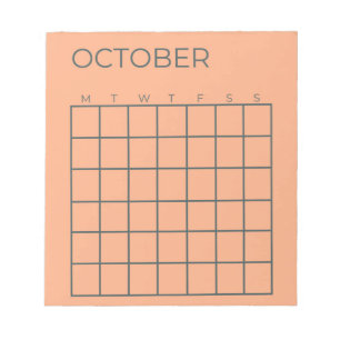 Bloc De Notas Peach Undated October Calendar for Planner
