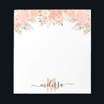 Bloc De Notas Peach Watercolor Flor floral Monograma<br><div class="desc">Este diseño puede ser personalizado en el área proporcionada cambiando la foto y/o el texto. O puede personalizarse haciendo clic en Personalizar esta plantilla y, a continuación, eligiendo la opción de hacer clic en el personalizar y eliminando o cambiando el color del fondo, agregando texto, cambiando el color o estilo...</div>