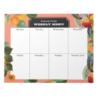 Bloc De Notas Peach Weekly Menu Planner