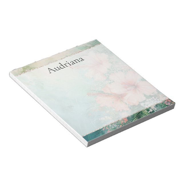 Bloc De Notas Peach White Hibiscus Floral (Lado Derecho)